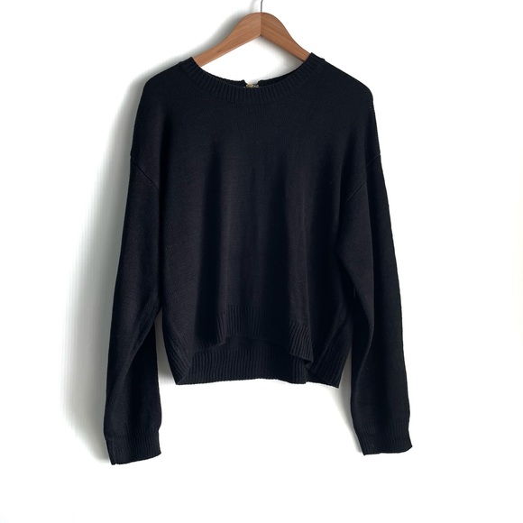 Shein black long sleeve sweater with leopard ripping tie on back size Large - Picture 1 of 5